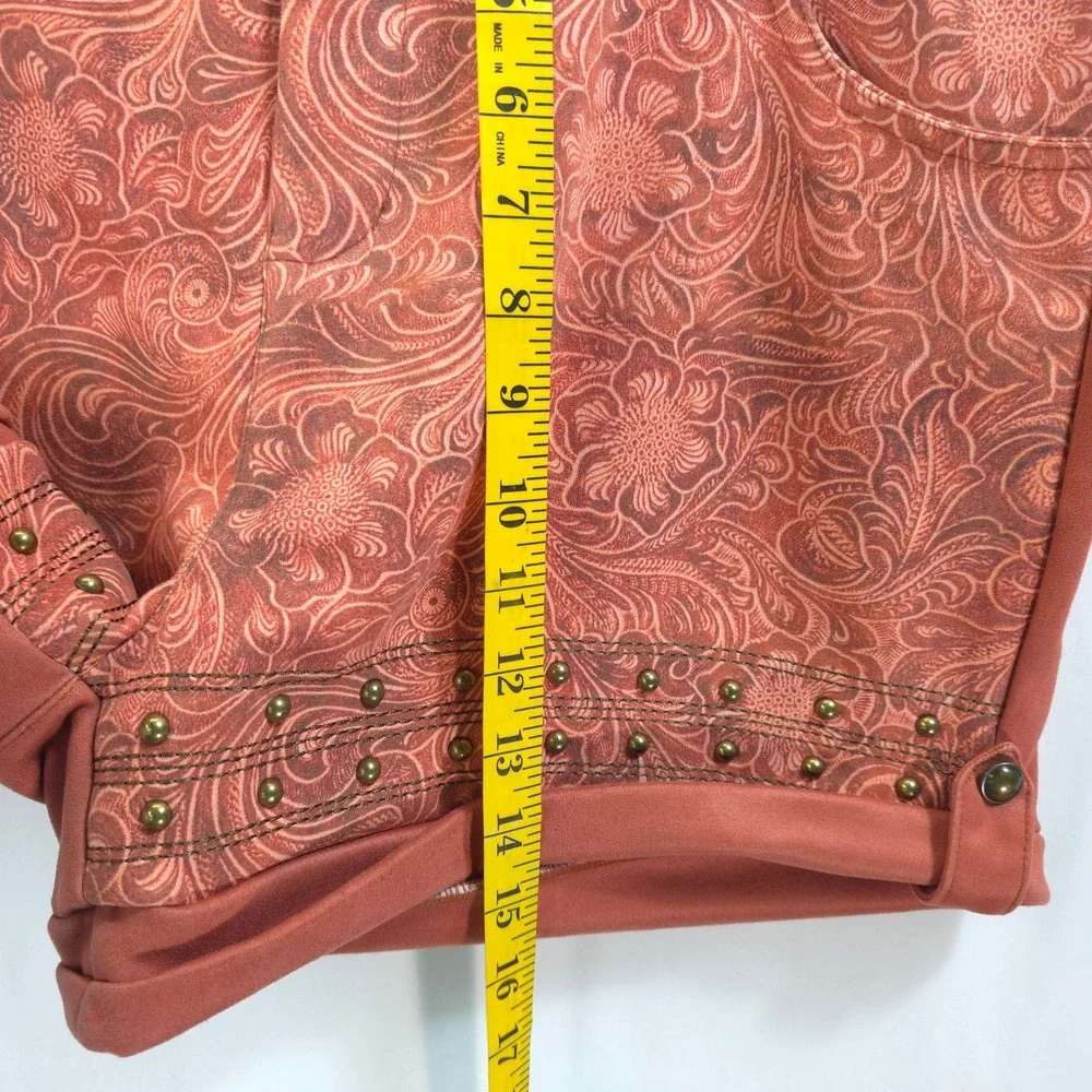 Lucky & Blessed Cuffed Shorts Studded Paisley Terracotta Women 14 Western Boho